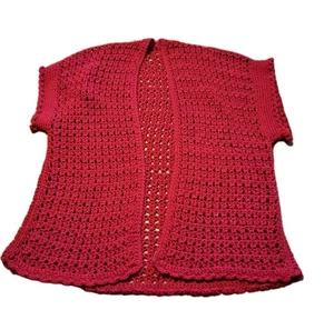 Hand Crochet Red Sweater Cardigan Sz L/XL Boho Hippie Indie Festival Coachella - Picture 1 of 6