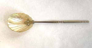 Antique/Victorian Carved Mother of Pearl Caviar Serving Spoon With Brass Handle - Picture 1 of 11