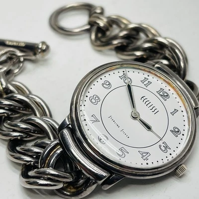 602 ECCLISSI дам из стерлингового серебра большой лицо двойной обочины ссылка часы нуждается аккумулятор - Изображение 1 из 4