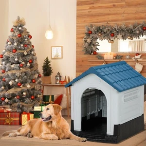 Plastic Dog House Pet Dog Kennel Water Resistant with Air Vents Indoor & Outdoor - Picture 1 of 8
