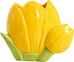 Tulip Shaped Pink Ceramic Vase, Tulip Decorative Colored Ceramics Vases Cute Hom - Picture 1 of 12