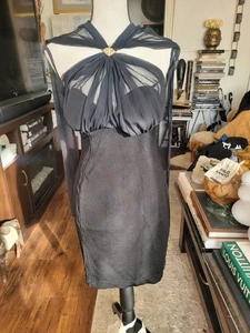 Vintage Atemberaubendes Seltenes Designer Tadashi Schwarz Transparent Top Kleid Größe S - Bild 1 von 5