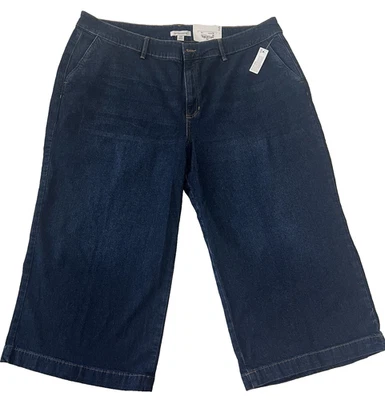 Liz Claiborne Wide Let Crop Trousers Jeans Plus Size 22 High Rise Dark Denim NEW - Image 1 of 4