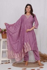 Women Kurta Kurti with Paint Dupatta Indian Ethnic Dress Set Top Tees Bottom - Picture 1 of 4