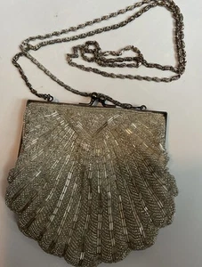 Elka Silver Beaded Evening Bag Vintage - Imagen 1 de 4