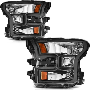 For 2017 2016 2015 Ford F-150 Black Housing Headlights Assembly Left+Right - Picture 1 of 9