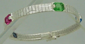 BEAUTIFUL ITALIAN ESTATE PINK GREEN & BLUE STONE STERLING SILVER BRACELET 7.125" - Picture 1 of 5