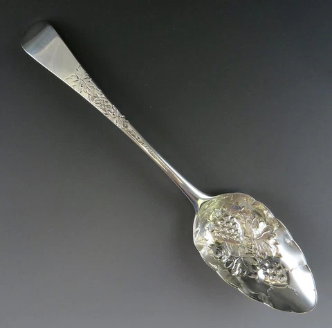 Antique 1805 English Georgian Sterling Silver Bateman Fruit Bowl Serving Spoon Cover