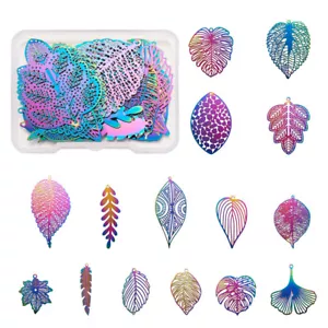 30pcs Multi-color Monstera Leaf 201 Stainless Steel Filigree Pendants 32~63mm - Picture 1 of 7