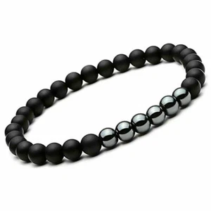 Bracciale in Ematite pietre naturali dure perle 6mm Nero braccialetto Uomo Donna - Foto 1 di 4