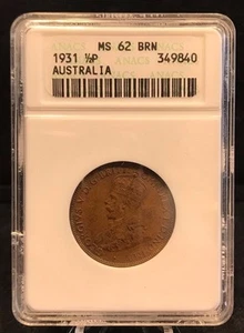 1931 Australia Half Penny ANACS MS-62 Brown * - Picture 1 of 4
