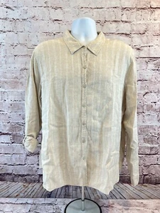Orvis Men's Beige Striped Long Sleeve Roll Tab Linen Blend Button Up Shirt XXL - Picture 1 of 7