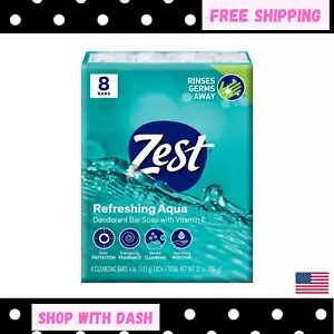 Zest Deodorant Bar Soap, Hydrating Moisture for All Skin Types, Aqua, 4 oz, 8 Ba - Picture 1 of 4