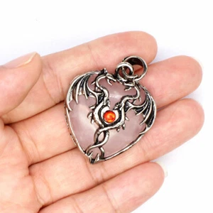 Natural Double Dragon Crystal Heart Pendant Chakra Quartz Healing Reiki Gemstone - Picture 1 of 25