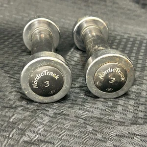 NordicTrack 3lb Chrome Dumbbells Set Hand Weights Black Easy Grip Rubber Handle - Picture 1 of 4
