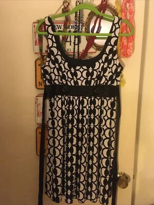 Vestido curto vintage Y2K M retrô preto-branco geométrico sem mangas forrado regata corpete - Imagem 1 de 4