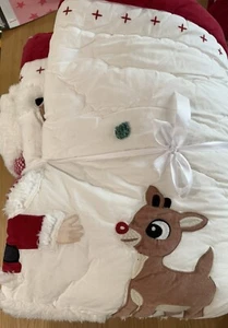 Pottery Barn Kids Rudolph® Quilt Twin Santa Christmas Red Velvet - Picture 1 of 7