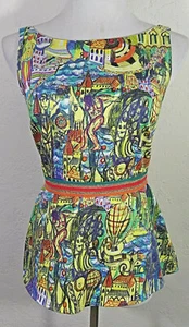 Weston Womens XS Tank Top Cityscape Artistic Multicolor Peplum Back VNeck Shirt - Picture 1 of 5
