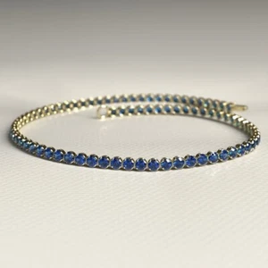 10 Ct Round Cut Simulated Blue Sapphire Tennis Bracelet 14K Yellow Gold Plated - Picture 1 of 3