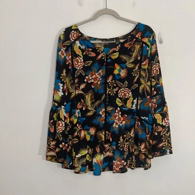 INC International Concepts Womens Top M Black Floral Boho Fairy Goth Peasant - Image 1 of 4