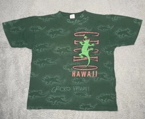 Vintage 90s Belton Gecko T-Shirt Herren L grün Hawaii All Over Print Einzelnaht - Bild 1 von 11