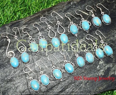 100pcs Lot Copper Turquoise Gemstone Earring 925 Sterling Silver Plated Jewelry - Image 1 of 4