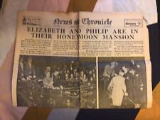 News Chronicle Newspaper 1947 , Queen Elizabeth & Prince Phillip Honeymoon