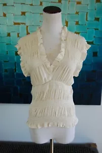 Cravatta senza maniche scollo a V beige con volant a smocked semi di senape taglia S - Foto 1 di 4