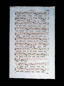 1732 ANTIPHONAL LEAF PAGE COMMUNE VIRGINUM CATHOLIC SHEET MUSIC BIBLE VGC - Picture 1 of 3