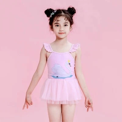 Traje de baño de dos piezas cisne rosa para niñas pequeñas talla 2T (90) con falda tutú Foto 1 de 4