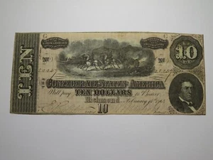 $10 1864 Richmond Virginia VA Confederate Currency Bank Note Bill RARE T68 VF - Picture 1 of 2