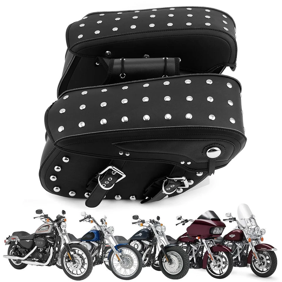 For Harley Fatboy Heritage Softail Classic 2x Motorcycle Side Saddle Bags Black Foto 1 de 4