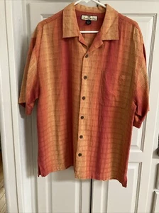 Tommy Bahama Mens Large Silk Button Up Shirt Short Sleeve Orange Red Ombre - Picture 1 of 6