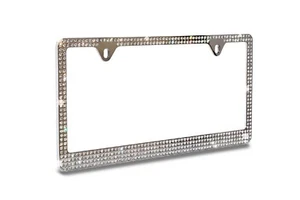 JR2 4 ROW White Real Crystal Handmade Embedded Chrome Metal License Plate Frame - Imagen 1 de 4