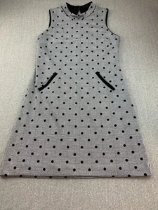 Donna Ricco New York Polka Dot Knit Dress Womens 8 Black Gray Stretch Pockets - Picture 1 of 12