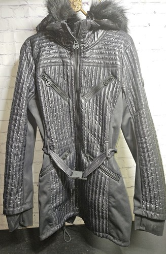 Cappotto trapuntato Michael Kors con cappuccio donna nero medio stupendo!