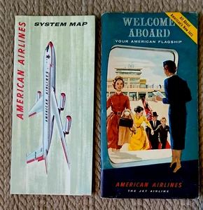 Vtg 1959 American Airlines Welcome Aboard Jet Fleet Travel Brochure & Route Map - Picture 1 of 8