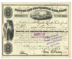 Boston and Providence Rail Road Company. Aktienzertifikat. 1888 - Bild 1 von 1