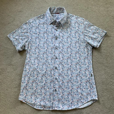 Stone Rose Button Front Shirt Sz L White Waves AOP Short Sleeve Casual Tops - Image 1 of 4