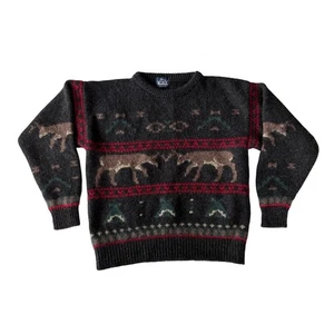 Woolrich Sweater Mens Gray Wool Blend Deer Crew Neck - Picture 1 of 5