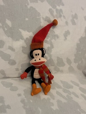 RARE Vintage Paul Frank Small Soft Plush Doll Toy Sock Monkey 11” Scarf Hat 2005 - Image 1 of 4