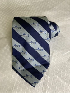 Southern Proper Feilds Of Fancy necktie men's blue striped 100% silk graphic tie - Picture 1 of 4