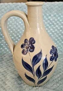 Williamsburg Hand Painted Pottery Salt Glaze Handled Jug With Handle 9" Tall - Picture 1 of 9