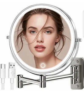 9" großer 15X wiederaufladbarer beleuchteter Schminkspiegel zur Wandmontage Nickel, 5000mAh... - Bild 1 von 13
