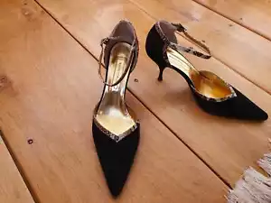 Black Martini Osvaldo Court Shoe in Black Suede with Snakeskin leather trim - Picture 1 of 5