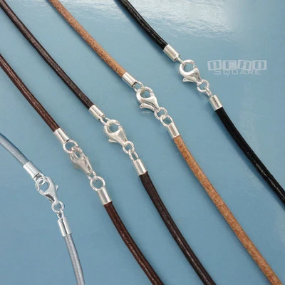 Solid Sterling Silver 2mm Genuine Leather Cord Necklace w/Lobster Clasp [12-40"] - Image 1 of 2