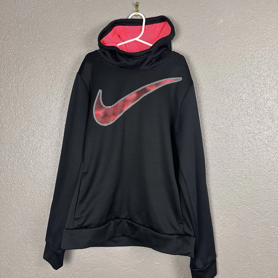 Sudadera con Capucha Nike Dri Fit Logo Térmico Negra Rosa Juvenil Talla Grande Foto 1 de 4