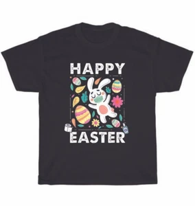 Happy Easter Day Bunny Colorful Easter Eggs Hunting T-Shirt Unisex Tee Gift NEW - Picture 1 of 4