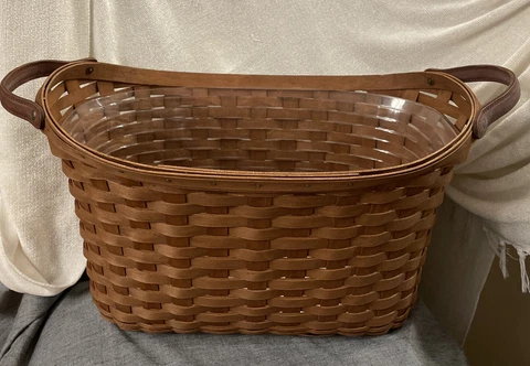 Longaberger Library Basket RB Rich Brown NEW Retired with Protector Cover