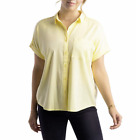 Ecothreads Women's Button-Up Chest Pocket Short Sleeves Shirt, Yellow, Size M